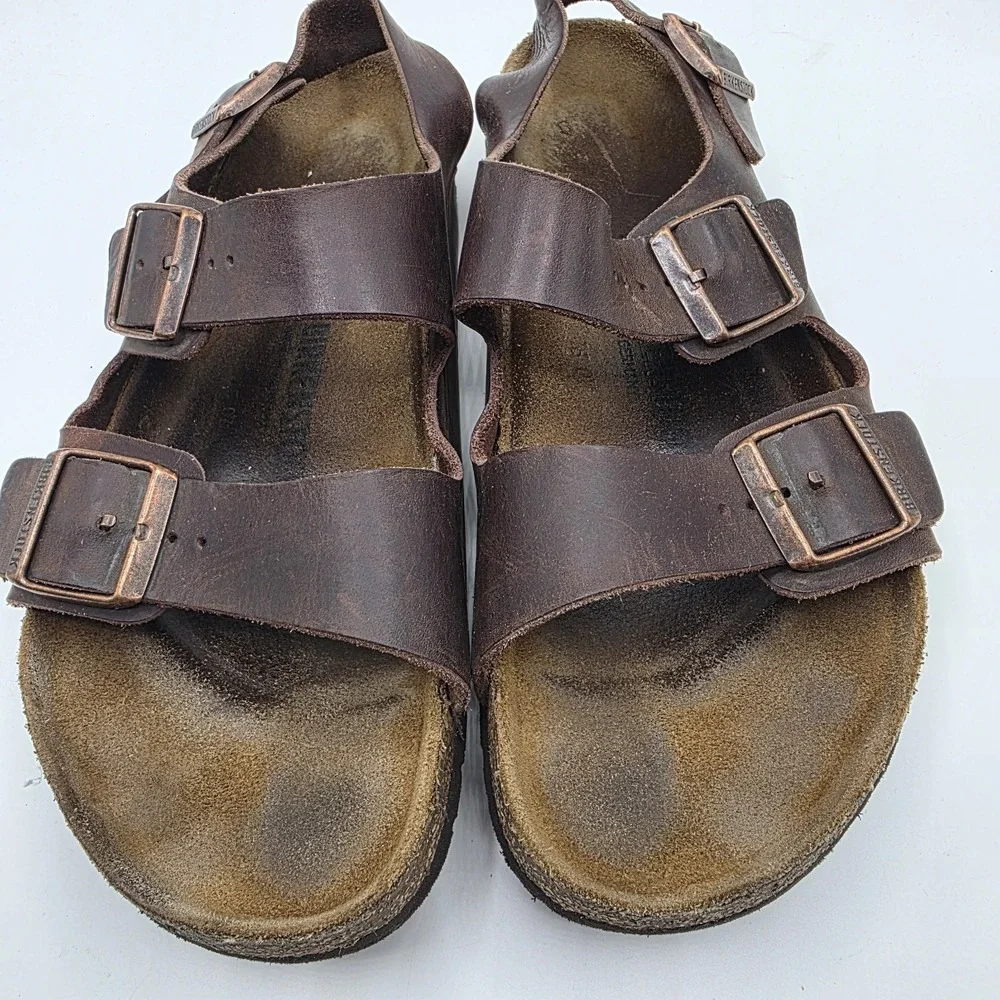 Birkenstock Milano Sandals SZ 43 Mens US 10-10.5 Habana Brown Oiled Leather